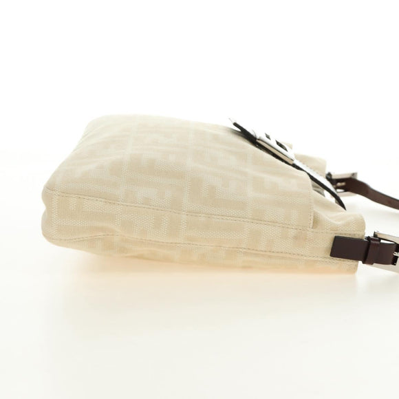 FENDI Zucca Canvas Mamma Baguette Shoulder Bag Ivory Silver Auth 185596V