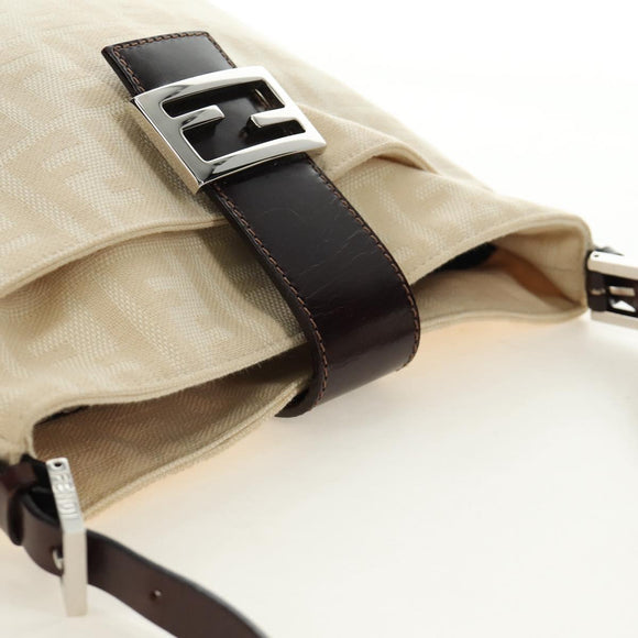 FENDI Zucca Canvas Mamma Baguette Shoulder Bag Ivory Silver Auth 185596V