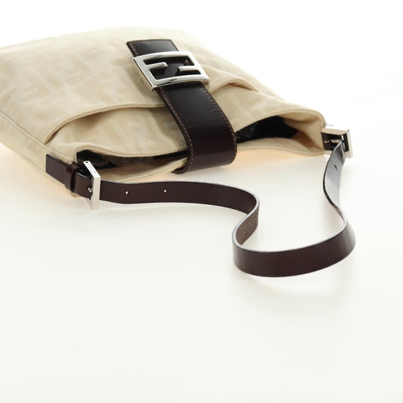 FENDI Zucca Canvas Mamma Baguette Shoulder Bag Ivory Silver Auth 185596V