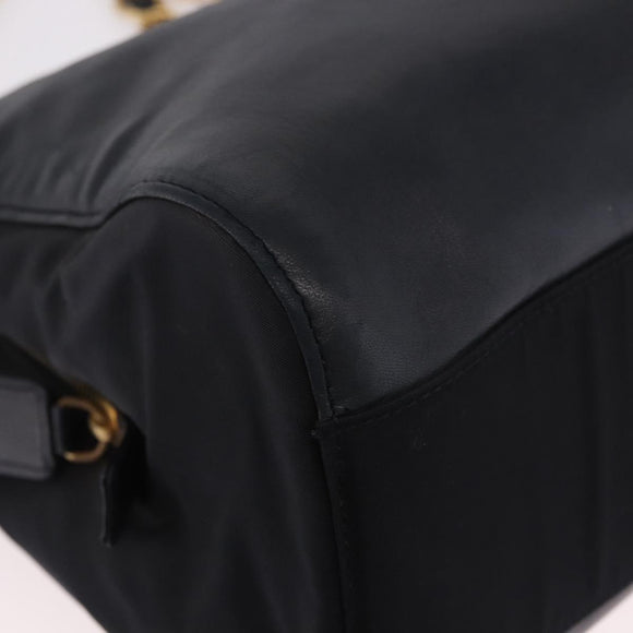PRADA Chain Shoulder Bag Leather Black Gold Auth 185597A
