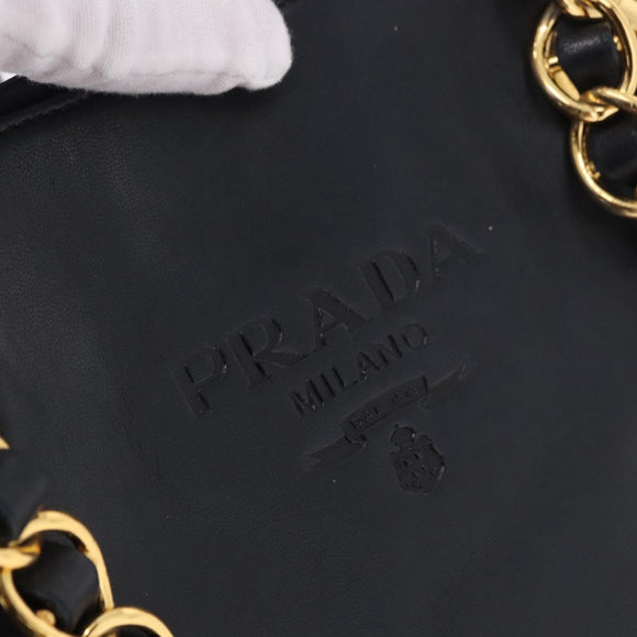PRADA Chain Shoulder Bag Leather Black Gold Auth 185597A