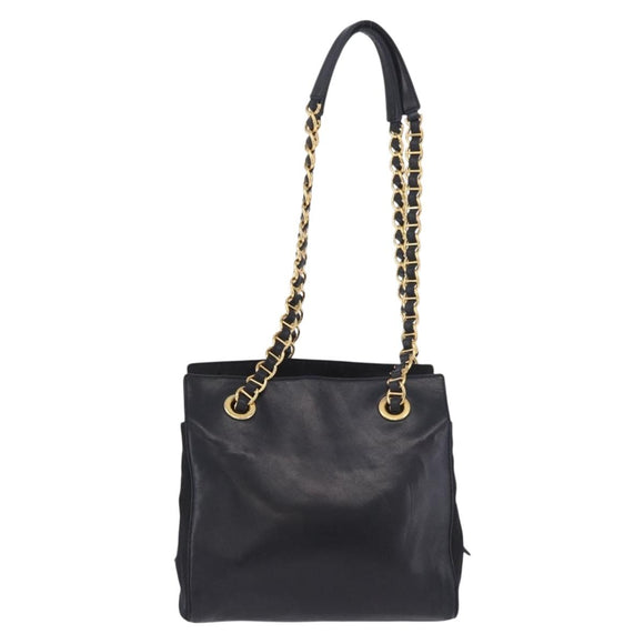 PRADA Chain Shoulder Bag Leather Black Gold Auth 185597A