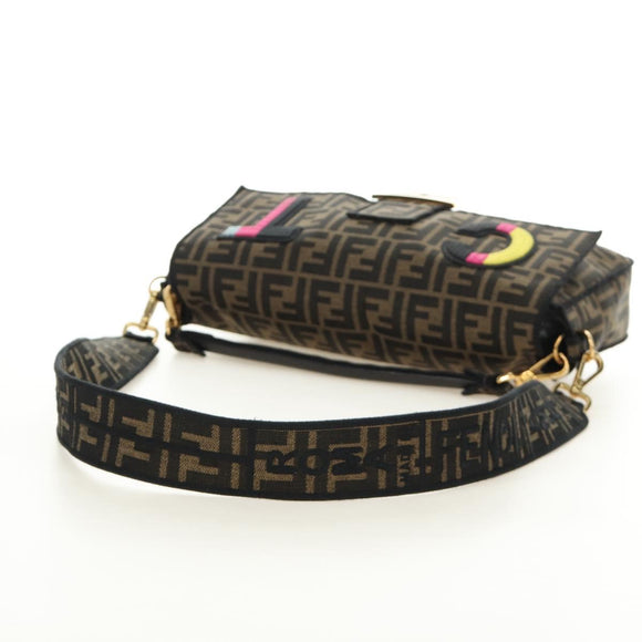 FENDI Zucca Canvas Mamma Baguette Shoulder Bag 2way Black Brown Auth 185598SM