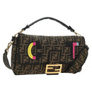 FENDI Zucca Canvas Mamma Baguette Shoulder Bag 2way Black Brown Auth 185598SM-13