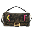 FENDI Zucca Canvas Mamma Baguette Shoulder Bag 2way Black Brown Auth 185598SM-15