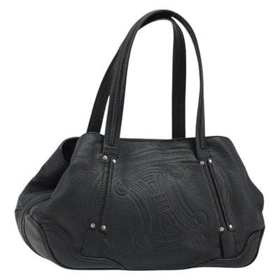 CELINE Triomphe Hand Bag Leather Black Silver Auth 185601A