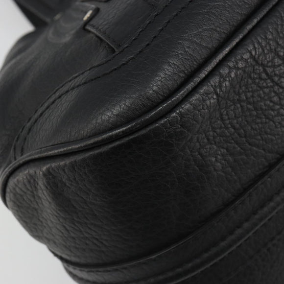 CELINE Triomphe Hand Bag Leather Black Silver Auth 185601A