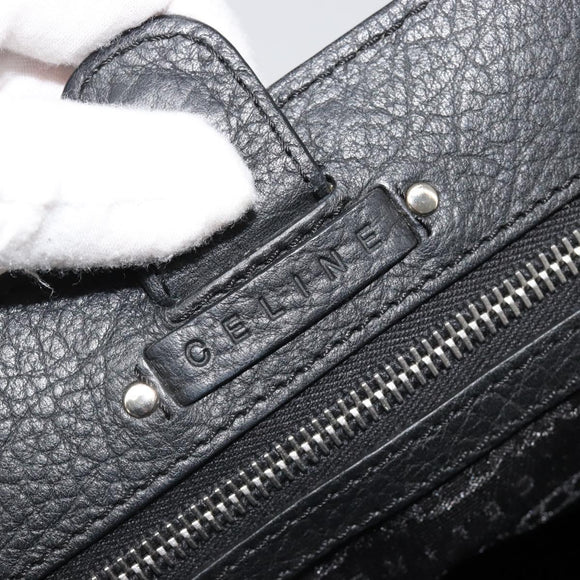 CELINE Triomphe Hand Bag Leather Black Silver Auth 185601A