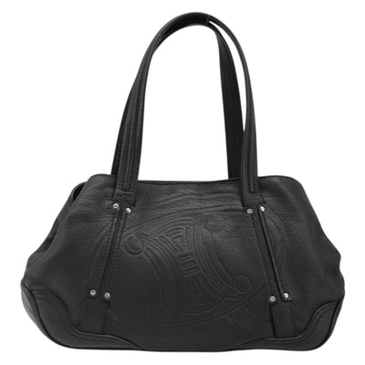 CELINE Triomphe Hand Bag Leather Black Silver Auth 185601A - 0