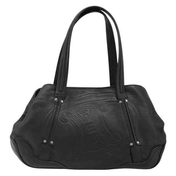 CELINE Triomphe Hand Bag Leather Black Silver Auth 185601A