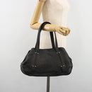 CELINE Triomphe Hand Bag Leather Black Silver Auth 185601A-21