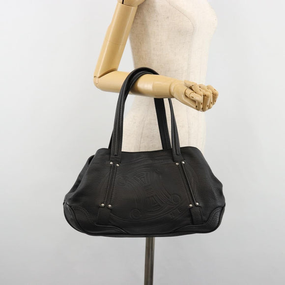 CELINE Triomphe Hand Bag Leather Black Silver Auth 185601A