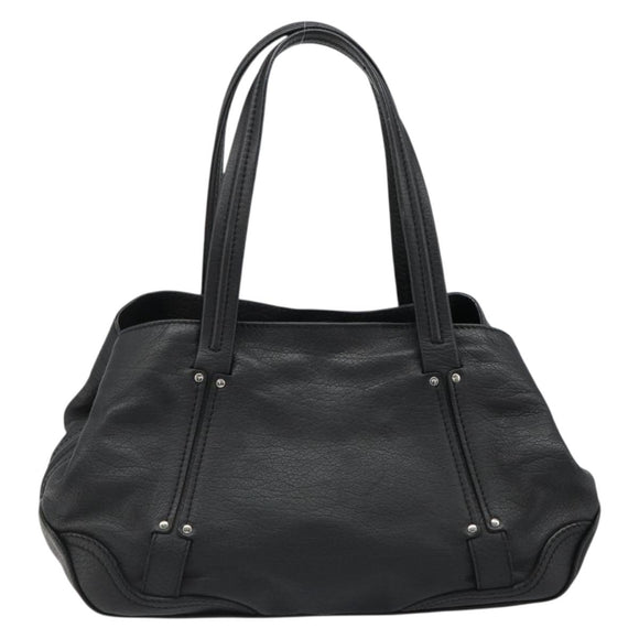 CELINE Triomphe Hand Bag Leather Black Silver Auth 185601A