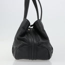 CELINE Triomphe Hand Bag Leather Black Silver Auth 185601A-4