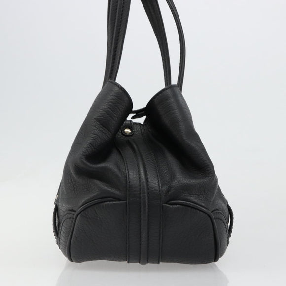 CELINE Triomphe Hand Bag Leather Black Silver Auth 185601A