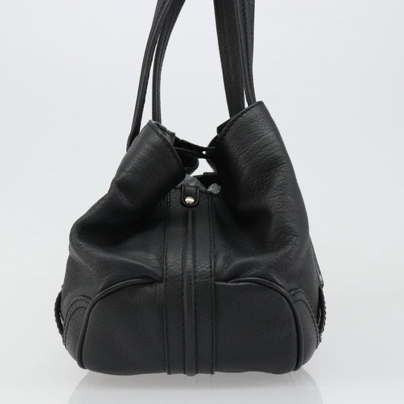 CELINE Triomphe Hand Bag Leather Black Silver Auth 185601A