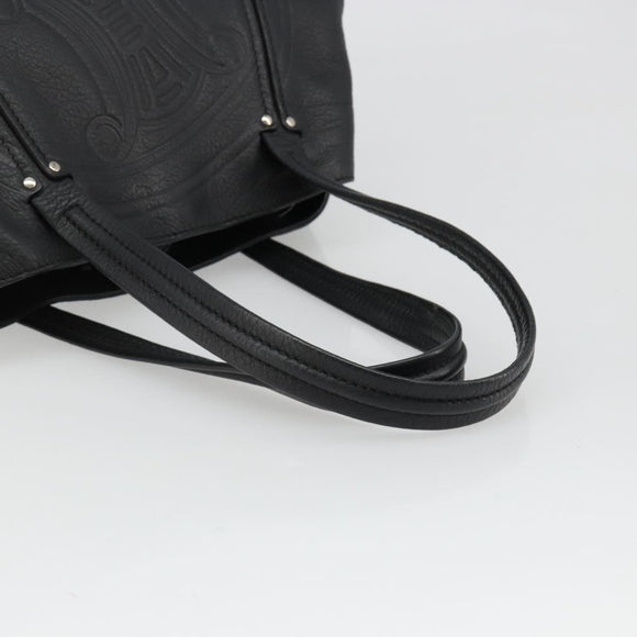 CELINE Triomphe Hand Bag Leather Black Silver Auth 185601A