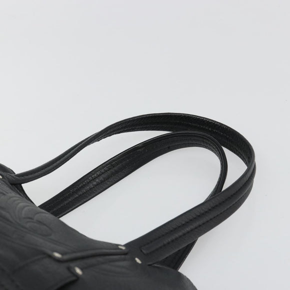 CELINE Triomphe Hand Bag Leather Black Silver Auth 185601A