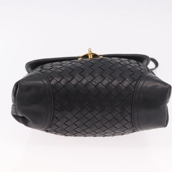 BOTTEGA VENETA INTRECCIATO Hand Bag Leather 2way Black Gold Auth 185602A