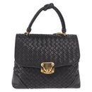 BOTTEGA VENETA INTRECCIATO Hand Bag Leather 2way Black Gold Auth 185602A-13