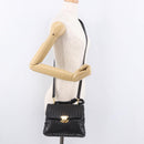 BOTTEGA VENETA INTRECCIATO Hand Bag Leather 2way Black Gold Auth 185602A-29