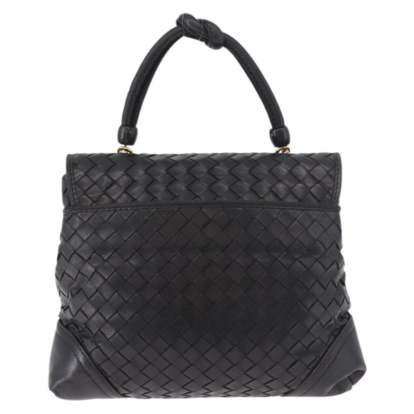 BOTTEGA VENETA INTRECCIATO Hand Bag Leather 2way Black Gold Auth 185602A