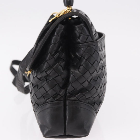 BOTTEGA VENETA INTRECCIATO Hand Bag Leather 2way Black Gold Auth 185602A