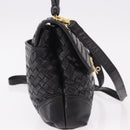 BOTTEGA VENETA INTRECCIATO Hand Bag Leather 2way Black Gold Auth 185602A-4