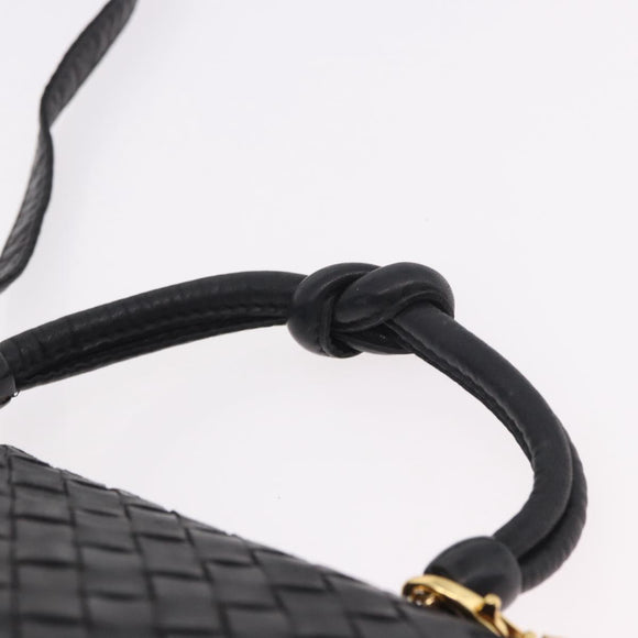 BOTTEGA VENETA INTRECCIATO Hand Bag Leather 2way Black Gold Auth 185602A
