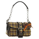 PRADA Chain Shoulder Bag Canvas Brown Silver Auth 185603SM-1