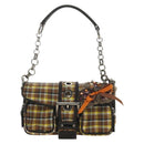 PRADA Chain Shoulder Bag Canvas Brown Silver Auth 185603SM-13