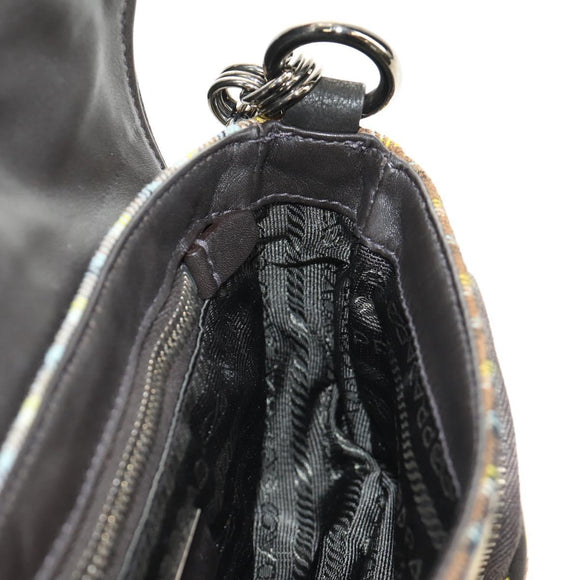PRADA Chain Shoulder Bag Canvas Brown Silver Auth 185603SM