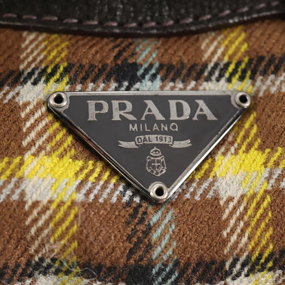 PRADA Chain Shoulder Bag Canvas Brown Silver Auth 185603SM