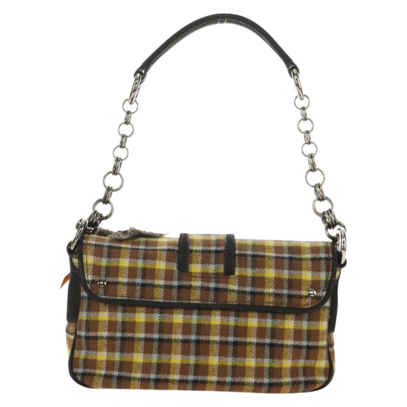 PRADA Chain Shoulder Bag Canvas Brown Silver Auth 185603SM