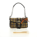 PRADA Chain Shoulder Bag Canvas Brown Silver Auth 185603SM-12