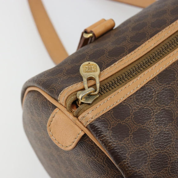 CELINE Macadam Canvas Shoulder Bag PVC Leather Brown Gold Auth 185605A