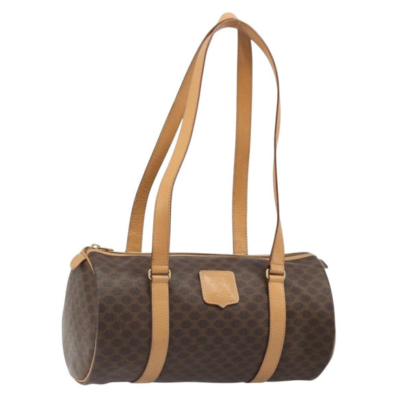 CELINE Macadam Canvas Shoulder Bag PVC Leather Brown Gold Auth 185605A