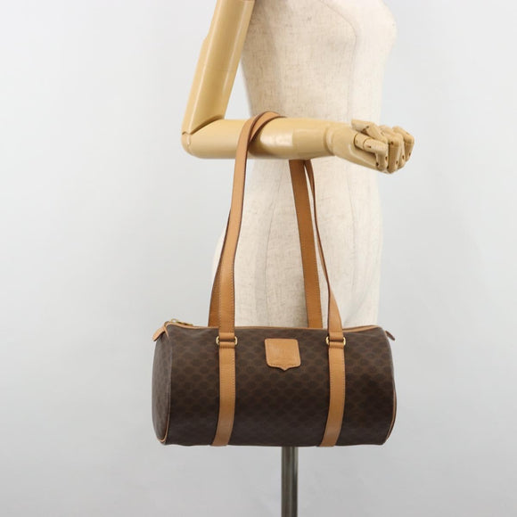 CELINE Macadam Canvas Shoulder Bag PVC Leather Brown Gold Auth 185605A