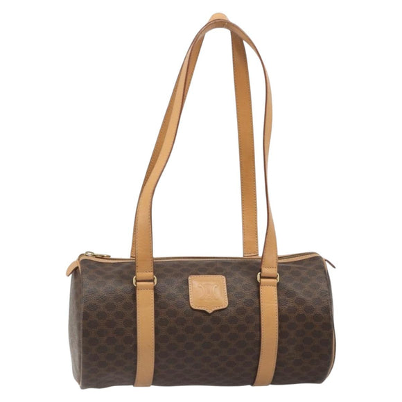 CELINE Macadam Canvas Shoulder Bag PVC Leather Brown Gold Auth 185605A