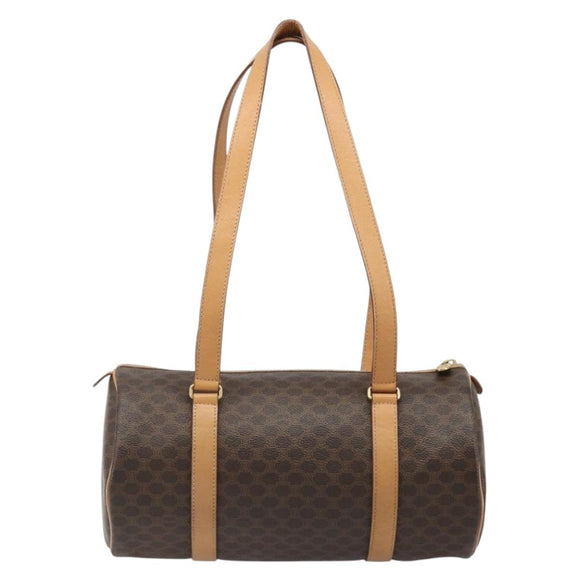 CELINE Macadam Canvas Shoulder Bag PVC Leather Brown Gold Auth 185605A