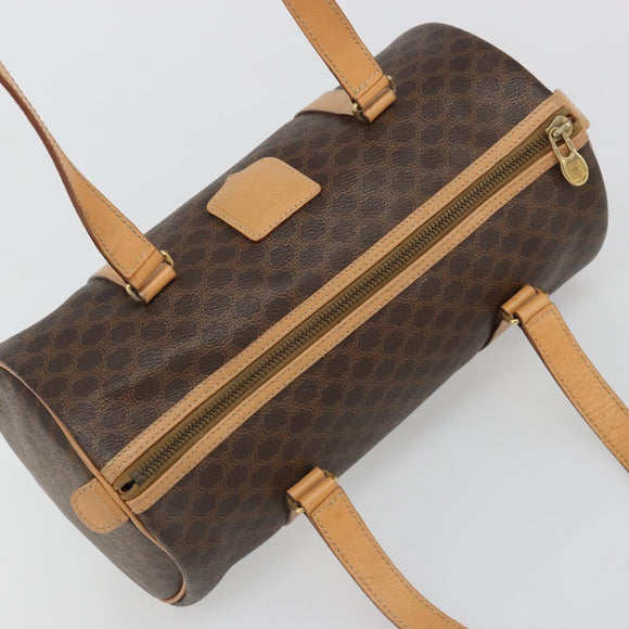 CELINE Macadam Canvas Shoulder Bag PVC Leather Brown Gold Auth 185605A