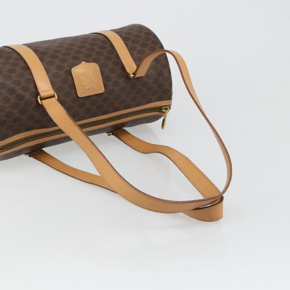 CELINE Macadam Canvas Shoulder Bag PVC Leather Brown Gold Auth 185605A