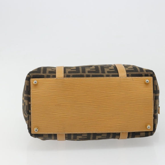 FENDI Zucca Canvas Handtas Zwart Bruin Auth 185608A