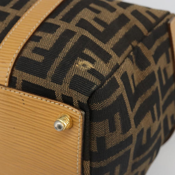 FENDI Zucca Canvas Handtas Zwart Bruin Auth 185608A