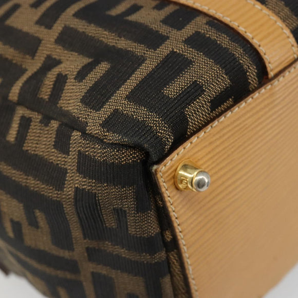 FENDI Zucca Canvas Handtas Zwart Bruin Auth 185608A
