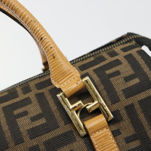 FENDI Zucca Canvas Handtas Zwart Bruin Auth 185608A