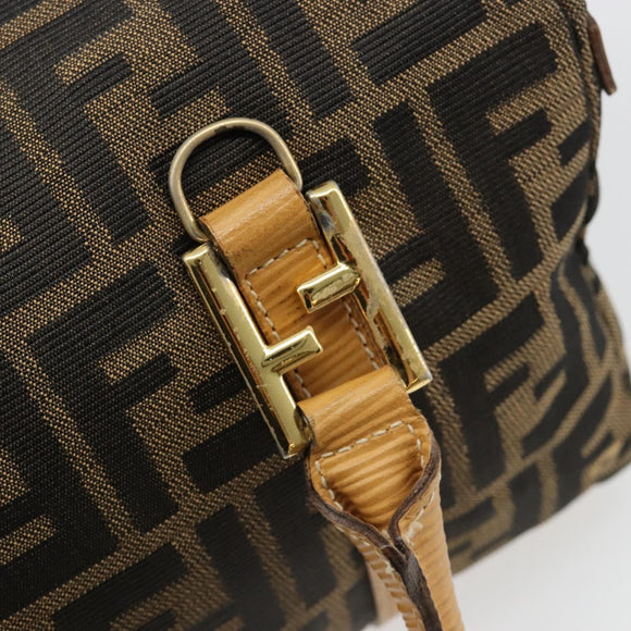 FENDI Zucca Canvas Handtas Zwart Bruin Auth 185608A