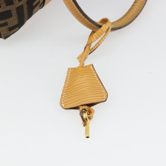 FENDI Zucca Canvas Handtas Zwart Bruin Auth 185608A