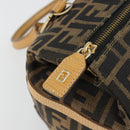 FENDI Zucca Canvas Handtas Zwart Bruin Auth 185608A-21