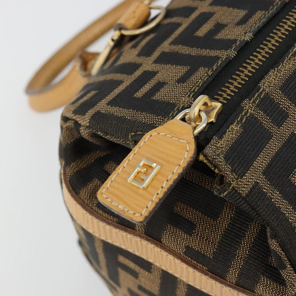 FENDI Zucca Canvas Handtas Zwart Bruin Auth 185608A